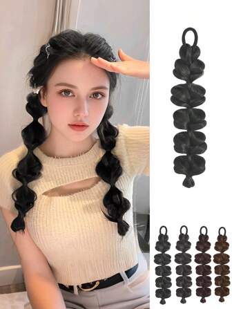 SHDanrtsey 假发辫子女生高中双马尾网红灯笼泡泡辫麻花辫假发绑带拳击辫假发