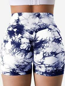Quần short tập thể dục nhuộm loang cho nữ, quần short tập yoga cạp cao nâng mông liền mạch, đồ thể thao cho nữ - Màu xanh lam - Xem 4