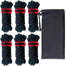 6pcs Heavy-Duty Windproof & Ultralight Tent Tie Down Rope Set | 4mm 4m High-Tensile Nylon Cords With Aluminum Adjuster Tensioner | Reflective Camping Ropes For Tent, Tarp, Canopy Shelter, Climbing & Hiking | Elastic Storage Pouch & Quick-Release Buckle Included