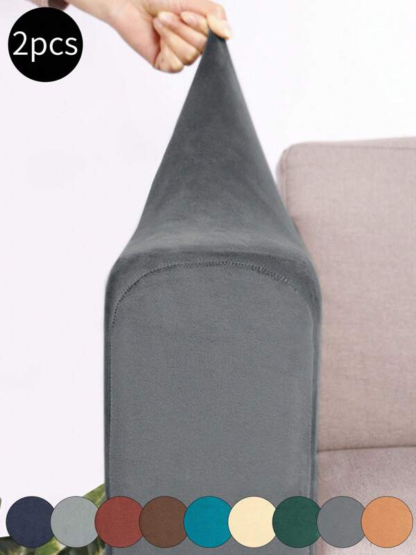 2 piezas Cubiertas de apoyabrazos de sofá de peluche de zorro plateado, diseño clásico minimalista, con alta elasticidad y a prueba de polvo, cubiertas protectoras para apoyabrazos de sofá, anti-arañazos de gato, aptas para salas de estar, estudios y dormitorios