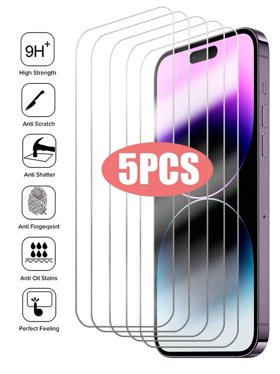 5片装钢化玻璃膜，兼容 17/16/16e/15/14/13/12/11 Pro Max，也兼容 12 mini/13 mini/7/8/14 Plus/SE/X/XS/XR。 - 5-Piece Super 9D Glass - 查看 1
