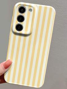 1 pieza Funda de teléfono con patrón de rayas minimalista y estilo niña, acabado brillante y perforado, compatible con iPhone 11/12/13/14/15/16 Pro Max
