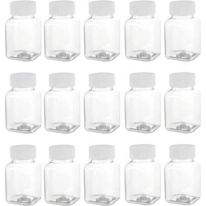 15pcs 100ml Ginger Juice Bottles With Lids, Small Square Plastic Bottles, Leak-Proof, Durable, Reusable, Suitable For Camping, Catering Events, Applicable For Smoothies, Coffee, Juices And Milk Drinks