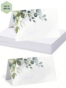 50pcsGreen Leaf Watercolor Place Cards For Weddings Or Parties, Table Seating Cards, Scored, Easy To Fold