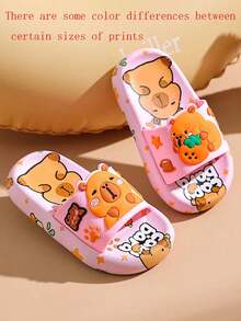 Lindas zapatillas de verano para niños con diseño de capibara, son livianas, cómodas, antideslizantes, de suela blanda y apropiadas para uso en el hogar - Rosa - Ver 1