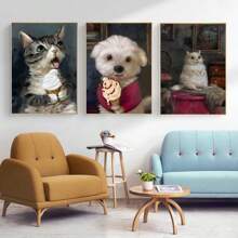 1pc Funny Animals Personify Poster Print Cat Dog Rabbit Hamster Eat Something Canvas Painting Wall Art For Living Room Home Decor Optional Frame