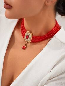 1pc Vintage Boho Style Multi-Layer Crystal Beaded Necklace, Elegant & Fashionable Glass Rhinestone Jewelry For Ladies, Suitable For Daily Outfits, Parties And Banquets - Beaded Necklace - View 18