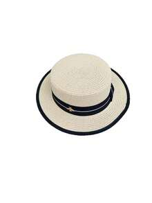 1 sombrero de paja de unicolor para mujer, estilo callejero elegante vintage bohemio, adecuado para verano, playa, vacaciones, protección solar, ala ancha, parte superior plana, apto para salir diario y compras