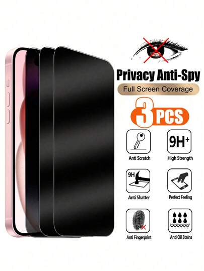 ZYONS 3pcs Privacy Screen Protector For IPhone, Anti Glare Tempered Glass Front Film Phone Screen Protectors Are Compatible With Iphone 17 Pro Max/17 Air/17 Pro/17/16 Pro Max/16/16Pro/16plus/16E/15/14/13 MINI/12/11/X/8/7