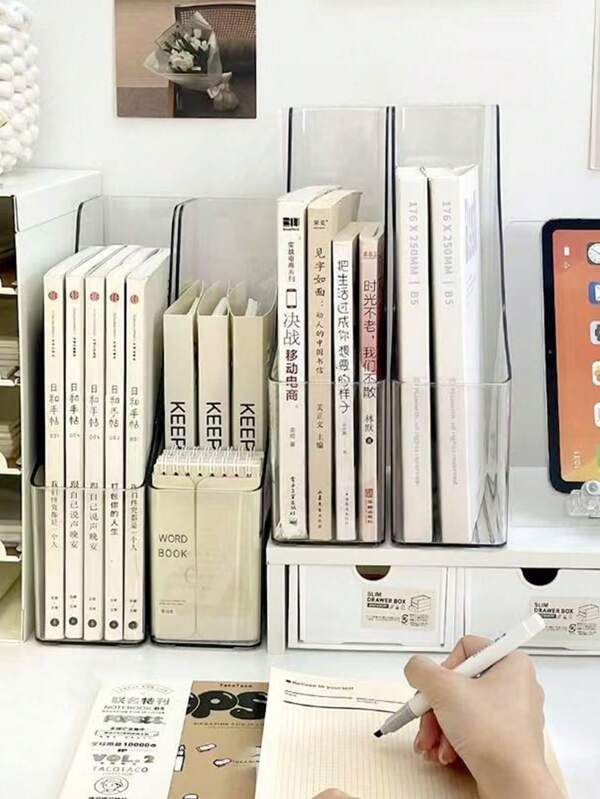 6 Stücke/4 Stücke/3 Stücke/1 Stück Schreibtisch-Organizer aus transparentem Acryl mit mehreren Fächern – platzsparender Bücherständer und Dokumentenaufbewahrungsregal für Büro, Zuhause, Organisation von Schulbedarf, Halter für Bürobedarf mit mehreren Fächern, Schreibtisch-Aufbewahrungs-Organizer, Schulanfang, Schulbedarf