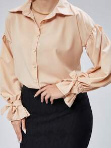 Casual Versatile Solid Color Long Sleeve Shirt - Dusty Pink - View 5