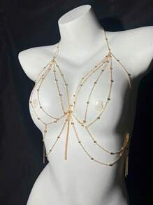 Cadena para el pecho, cadena corporal estilo europeo y americano, accesorio tridimensional para espalda de bikini sin espalda, cadenas para el pecho y el Body tipo Boho doradas, accesorios de capas para la cintura del bikini, para usar en la playa durante el verano.