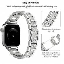 Pulseira de relógio feminina com diamantes brilhantes, compatível com pulseiras , 38 mm, 40 mm, 41 mm, 42 mm, 44 mm, 45 mm, 49 mm, pulseira de metal feita à mão para reposição de joias femininas, elástica retrátil, brilhante, acessórios de metal premium para , compatível com séries 10/9/8/7/6/SE/5/4/3/2/1