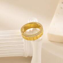 1pc Minimalist Rhombus Gear Shaped Stainless Steel & Zirconia Women Ring, Suitable For Daily Wear And Gift