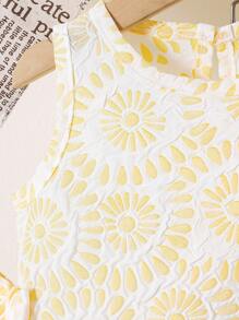 Kleine Mädchen Lässig Vintage Jacquard strukturierte Weste mit Schleifendekor und Hose Set, bequem