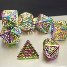 7 pièces Ensemble de dés polyédriques de haute qualité et de luxe, avec une texture de motif écaille de dragon, en métal plein de couleurs vives. Convient pour les jeux de rôle, les jeux de plateau et les jeux de cartes