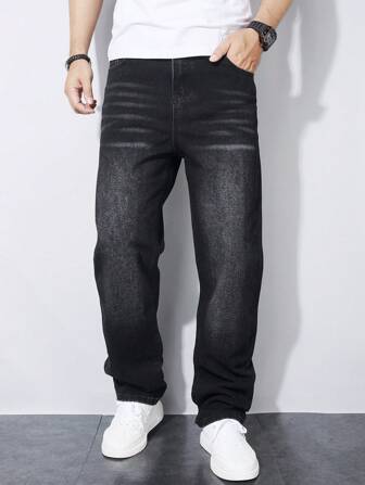 Teen Boys' Black Casual Distressed Slim Straight Leg Jeans