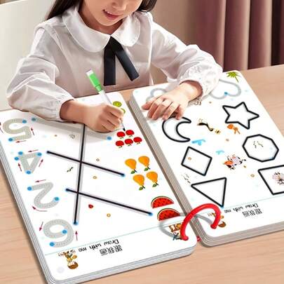 32 Páginas/Livro, Caderno de Prática de Caligrafia Reutilizável, Caderno de Exercícios de Caligrafia Escolar, Livro de Aprendizado do Alfabeto em Inglês, Livro Educacional Montessori, Educacional. (Inclui 2 Canetas de Escrita e 1 Quadro de Apagação)