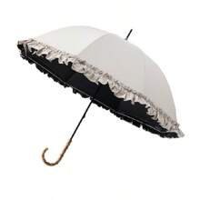 Black Rubber Lace Sun/Rain Umbrella, Straight Rod Bent Handle Sun/Rain Umbrella, Parasol