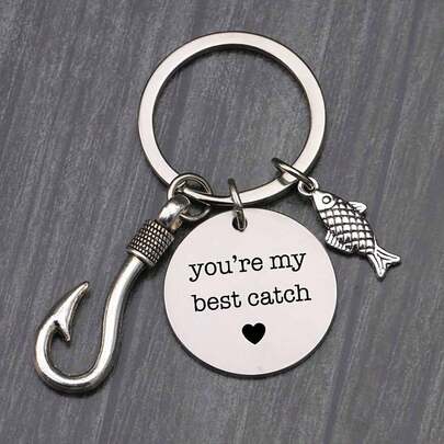Roestvrijstalen vishaak sleutelhanger voor heren, gegraveerd met 'You're My Best Catch' - ideaal cadeau voor de vrijetijdsvisserij voor de beste vangst Auto-accessoires Tascharm School Leuke Goth Y2k Tasaccessoires Lanyards met ID-houder Auto-accessoires Tascharms Kerstmis