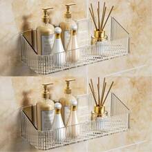 1/2pcs Bathroom Shelf, Home Rustproof Hanging Bathroom Storage Rack, Waterproof No-Drill Wall Mount Organizer For Shower, Toilet, Kitchen, Balcony