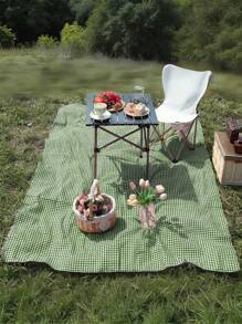 1 pieza Atractiva esterilla rectangular de picnic a cuadros verdes y blancos - Mantel de rayón tejido con bordes de cierre, apto para campamentos, viajes a la playa, fondo fotográfico, accesorio de picnic