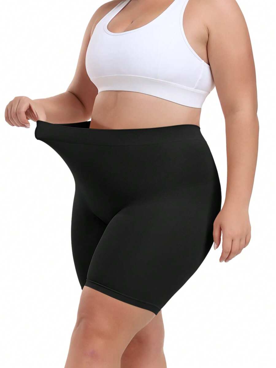 Women Plus Size High Waist Body Shaper Smooth Slip Shorts For Under Dresses Anti Chafing Boyshorts - màu đen - Xem 1