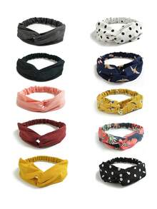 5/10pcs Classic Criss-Cross Knitted Headband Facial Wash Elastic Headwrap Solid Color Absorbent Fashion Handmade Hairband For Women, Multiple Colors Available, Hair Accessories Fall Winter Hair Band For Vacation Outfits Woman Elegant Scarf Women Bandana Soft Headwrap - Multicolor - View 18