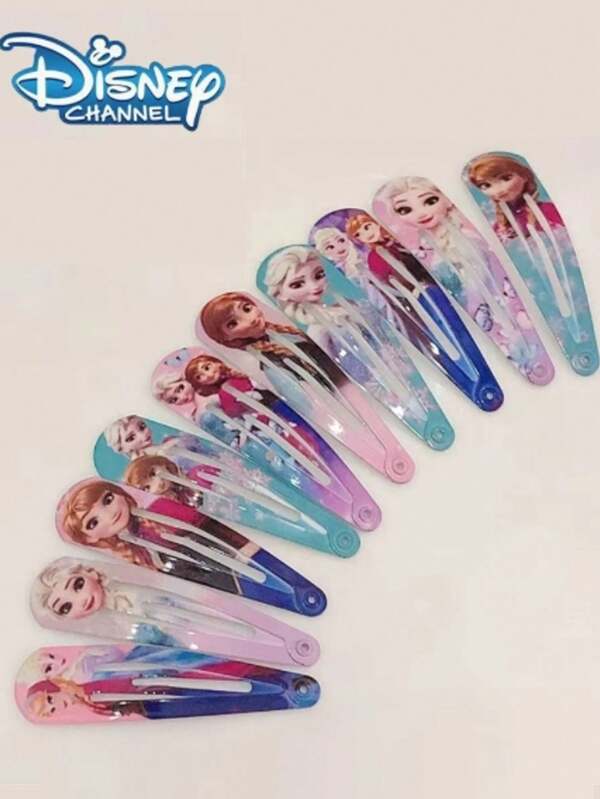 Sanrio 10 pièces aléatoires Pince à cheveux Elsa de La Reine des Neiges, accessoires Disney mignons pour enfants. Pince à cheveux imprimée numériquement de 4,8 cm. Cadeau d'anniversaire minimaliste
