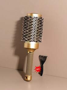 1pc Gold Curling Hair Brush, Professional Salon Styling Comb, Anti-Static Heat-Resistant Aluminum Ceramic Styling Brush, Suitable For All Hair Types