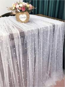1 pezzo - Runners da tavolo decorati con perle finte, copritavolo da matrimonio in tulle bianco con perle, decorazione per arco da matrimonio, doccia nuziale, decorazione per feste, nastri per sedie, decorazioni per pareti di eventi, Natale, matrimonio. Nuovo tessuto di maglia in nylon con perle cave, decorazioni per feste di San Valentino, raduni familiari, regali, decorazioni per compleanni, addio al nubilato, estate, spiaggia, ritorno a scuola, forniture scolastiche, decorazione della stanza