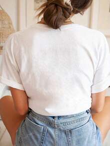 100% Cotton T-shirt | Shipped from Mexico | High-quality breathable fabric | Women's black and white loose short sleeve cotton print Red Text Culpa Mia With Knot |Machine Washable|Crew Neck Casual Sport Top|Comfortable and Trendy Fashion| - Blanco - Ver 3