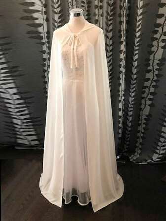 1 件女士雪纺披风，适合晚礼服、婚礼披肩、白色/红色/黑色连帽斗篷、成人万圣节角色扮演女巫服装
