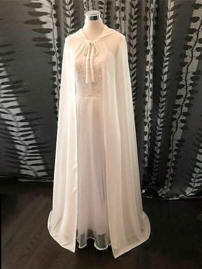 1 件女士雪纺披风，适合晚礼服、婚礼披肩、白色/红色/黑色连帽斗篷、成人万圣节角色扮演女巫服装