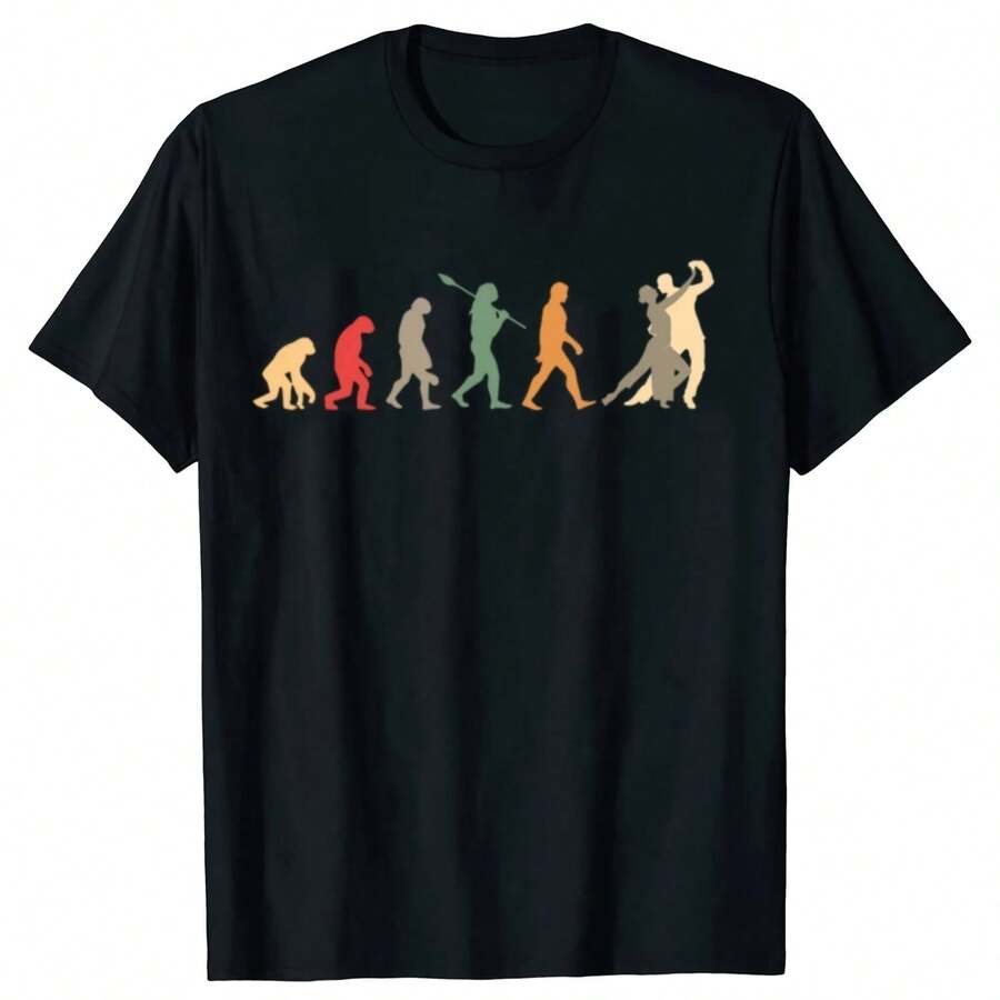 Funny Salsa Dance Evolution Vintage Classic T-Shirts  Wo Fashion Casual Tshirt 100% Cotton Loose Oversized T Shirt Summer220g High-Quality Pure Cotton T-Shirt With Minimalist Printing, Soft And Breathable Fabric, Comfortable And Loose, Suitable For All Day Wear, Suitable For Office Casual Wear, Spring And Summer Daily Appearance, Elegant And Youthful Design - Black - View 1