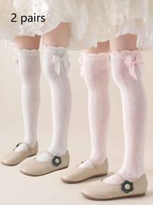 1/2/3 Paar Rhombus Spitze Schleife Mesh Overknee Socken, minimalistisch vielseitig atmungsaktiv Kinder/Schüler Socken