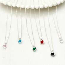 Necklace With Colorful Zirconia Stone Women's Heart With Heart Studded 925 Silver Plated - Màu xanh nhạt - Xem 5
