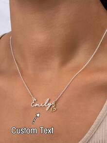 1pc Customized Handwritten Name Necklace, Fashionable Stainless Steel Personalized Name Necklace With Various Graphic Pendants, Laser-Cut Pendant / Minimalist Style / For Men & Women / Summer Accessory / Birthday Party / Valentine's Day Gift - Multicolor - View 5