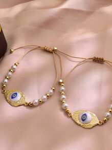 Conjunto de 2 pulseiras femininas trançadas, design de olho de demônio guardião, pulseira trançada ajustável, adequada como presente para entes queridos, uso diário