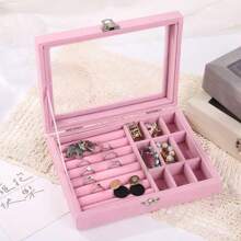 S/L Transparent Ribbon Covered Jewelry Box, Three-Layer Jewelry Storage Box, Large Multifunctional Jewelry Storage Box With 2 Drawers, Soft Dust-Proof Jewelry Display Box For Rings, Earrings, Necklaces, Bracelets, Velvet Interior Suitable For Girls For Women Storage Organizer Travel Essentials Gift Back To School