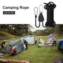 1pc, Four Meter Portable Adjustable Fixed Tent Height Tie Rope, Pulley Camping Rope, Canopy Windproof Rope Pulley Tensioner Adjuster Reflective Rope Hook, Outdoor Camping Tent Rope Pulley Adjustment Buckle, Used For Quick Setting Of Canopies, Canopies, Kayaks And Canoes, Outdoor Tents, Pet Towing Rope (Actual Packaging Does Not Match Picture)