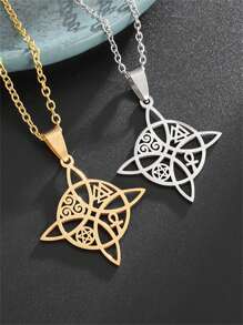 1 Stück modischer Charm Hexen-Knoten Halsketten-Anhänger, Edelstahl Pentagramm Amulett Schmuck, Glücksbringend als Geschenk für Männer & Frauen