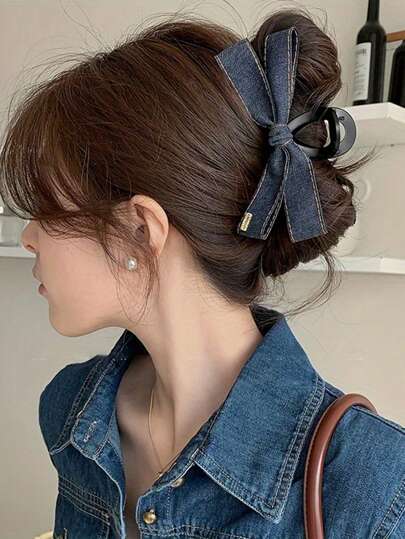 1pc Large Satin Ribbon Bow Hair Clip, High-End Hairpin Bun Clamp With Streamers, Elegant Princess Hair Accessory Summer Fall Winter Claw Clip Hair Accessories For Women For Vacation Outfits Woman