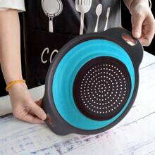 Colador plegable, colador plegable de silicona con asas de plástico, colador de cocina plegable para drenar pastas, frutas, verduras, coladores de silicona y coladores de alimentos, cestas de drenaje de filtro plegables, colador de cocina para lavar platos.
