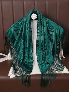 新款复古丝绒提花流苏方巾，优雅腰果色提花围巾，适合日常旗袍、晚礼服、空调房披肩和节日礼物。 - A - 查看 20