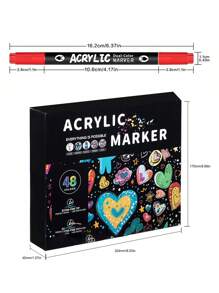 48pcs/36pcs/24pcs/12pcs Color Double Tip Acrylic Marker Pens,Waterproof Drawing Pens,Markers,5mm-1mm,Can Be Written On Stone,Glass,Wood,Canvas,Metal,A Variety Of Objects,Painting,Coloring,Marking,48 Colors Can Be Selected,Very Bright Colors And Festival Painting Project Creation Back To School