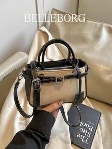 Casual Colorblock Textured Versatile Commuter Vintage Canvas Strap Buckle Women's Small Handheld Square Bag - Black - View 3