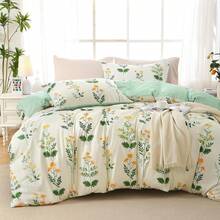 Duvet Cover King Size, Reversible Floral Lavender Duvet Cover Set With Zipper Closure, 3 Pieces Botanical Patterns Soft Microfiber Bedding Set (90"X104", 2 Pillow Cases 20"*36") - 05 - Honeysuckle Cream (No Comforter) - View 1