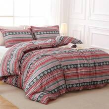 Duvet Cover King Size, Reversible Floral Lavender Duvet Cover Set With Zipper Closure, 3 Pieces Botanical Patterns Soft Microfiber Bedding Set (90"X104", 2 Pillow Cases 20"*36") - 03 - 紅色波西米亞風雪(無被子) - 查看 2