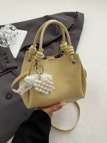 Niche Solid Color PU Leather Bucket Bag, Ladies Summer Commuting, Outdoor, Play One Shoulder Crossbody Bag - Yellow - View 8